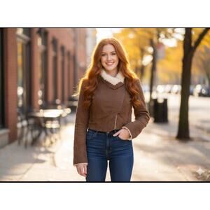 Foreign exchange coat womens medium fur lined leather zippers vintage